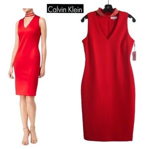 Calvin Klein Vivid Red V-Neck Dress